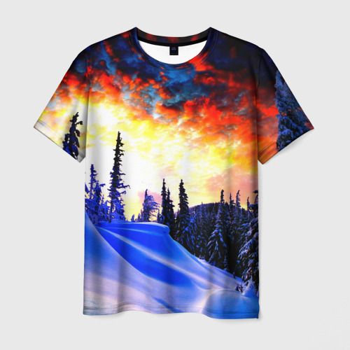 Мужская футболка с принтом Зимний лес, вид спереди №1