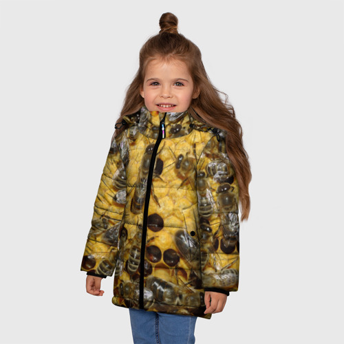 Зимняя куртка для девочек 3D Пчела, цвет черный - фото 3