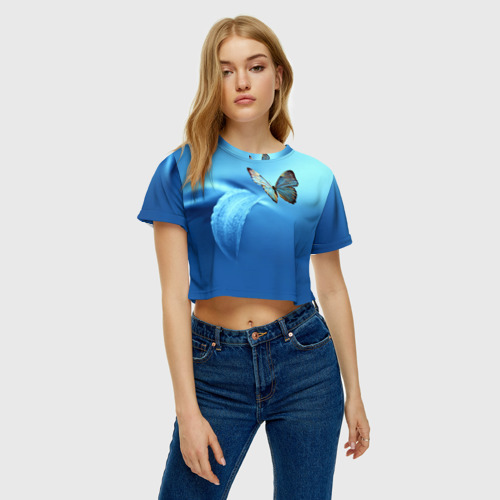 Женская футболка Crop-top 3D Бабочка 2 - фото 3