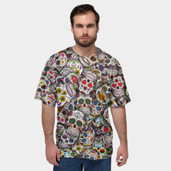 Мужская футболка oversize 3D Мексиканские черепа - фото 2