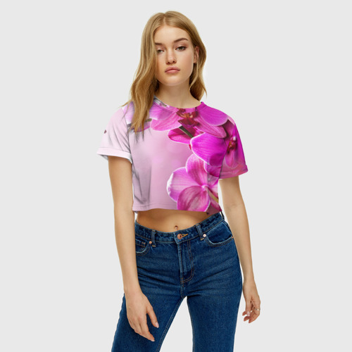 Женская футболка Crop-top 3D Орхидея, цвет 3D печать - фото 4