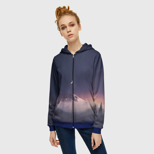 Женская толстовка 3D на молнии с принтом Ночное небо, фото на моделе #1