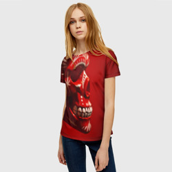 Женская футболка 3D Красный череп - фото 2