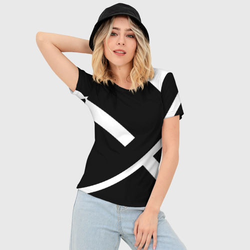 Женская футболка 3D Slim Black and White, цвет 3D печать - фото 3