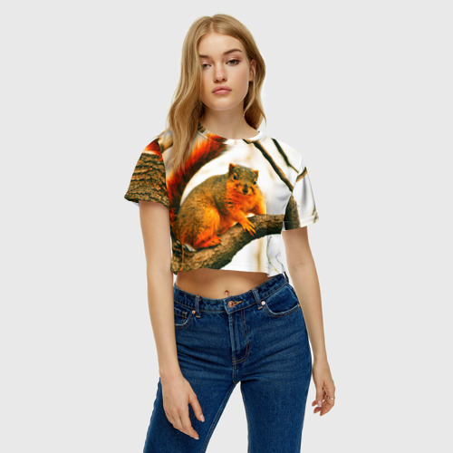 Женская футболка Crop-top 3D Белочка, цвет 3D печать - фото 3