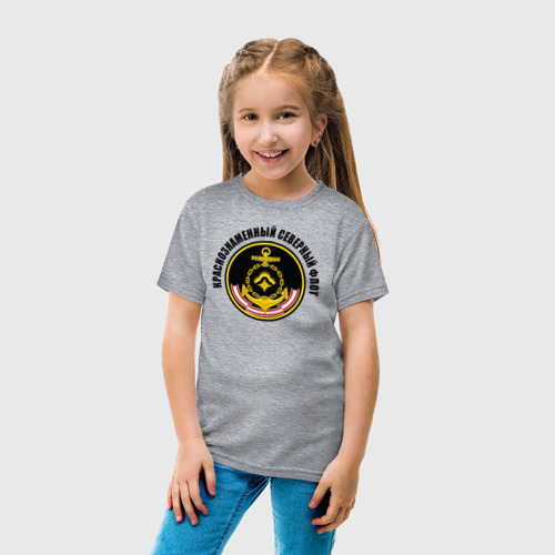 Детская футболка хлопок Краснознаменный северный флот, цвет меланж - фото 5