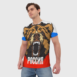 Мужская футболка 3D Россия - агрессивный медведь - фото 2