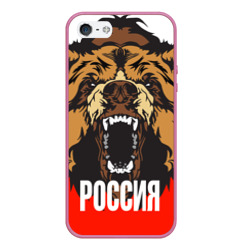 Чехол для iPhone 5/5S матовый Россия - агрессивный медведь