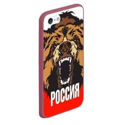 Чехол для iPhone 5/5S матовый Россия - агрессивный медведь - фото 2