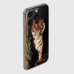 Чехол для iPhone 16 Pro Max силиконовый с защитой камеры Тигр выглядывает из темноты - большая картинка - фото 2