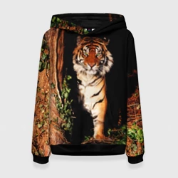 Женская толстовка 3D Тигр выглядывает из темноты - большая картинка