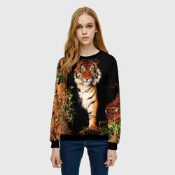 Женский свитшот 3D Тигр выглядывает из темноты - большая картинка - фото 2