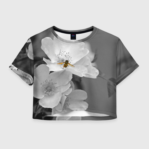 Женская футболка Crop-top 3D Пчела на цветах, цвет 3D печать