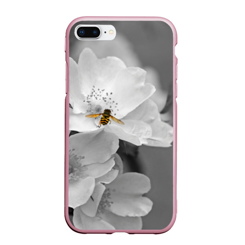 Чехол для iPhone 7Plus/8 Plus матовый Пчела на цветах, цвет розовый