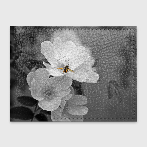 Обложка для студенческого билета Пчела на цветах, цвет синий