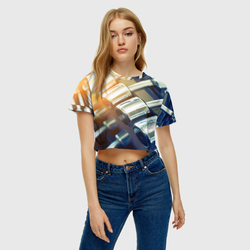 Женская футболка Crop-top 3D Гантели, цвет 3D печать - фото 3