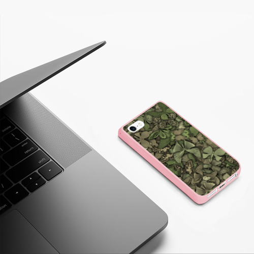 Чехол для iPhone 5/5S матовый Камуфляж с бабочками, цвет баблгам - фото 5