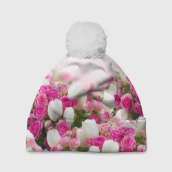 Шапка 3D c помпоном Нежные розы