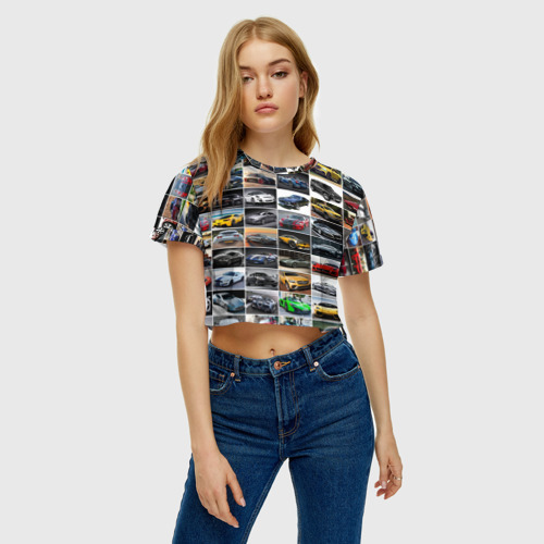 Женская футболка Crop-top 3D Крутые тачки (1), цвет 3D печать - фото 4