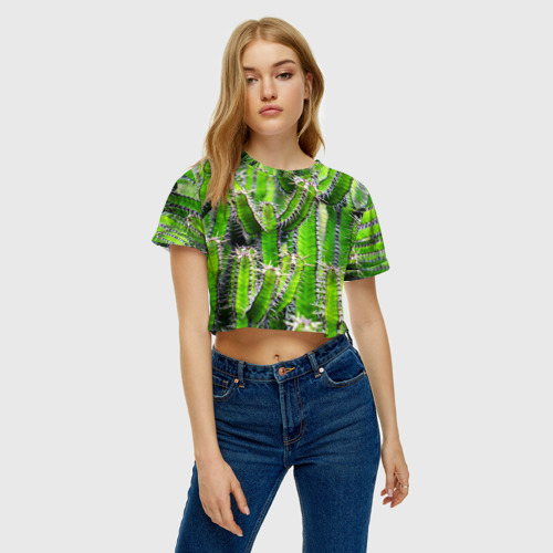 Женская футболка Crop-top 3D Кактус, цвет 3D печать - фото 4