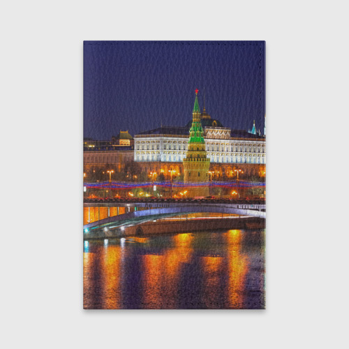 Обложка для паспорта матовая кожа Москва Кремль, цвет бирюзовый