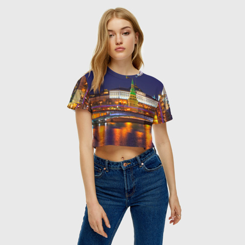 Женская футболка Crop-top 3D Москва Кремль, цвет 3D печать - фото 4