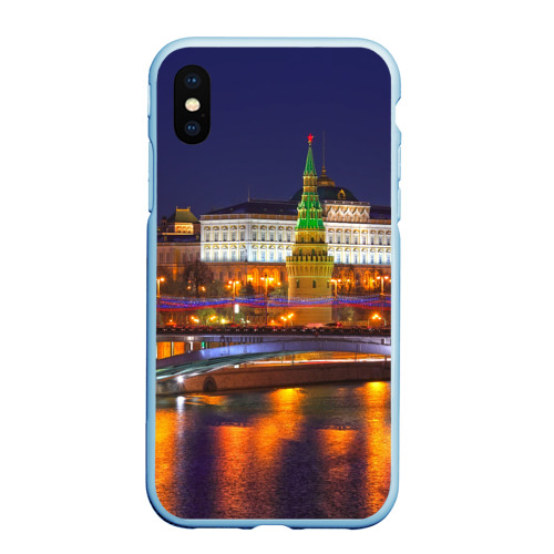 Чехол для iPhone XS Max матовый Москва Кремль, цвет голубой