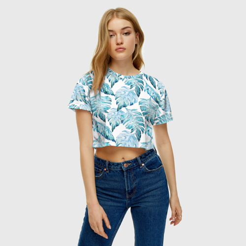 Женская футболка Crop-top 3D Листья, цвет 3D печать - фото 3