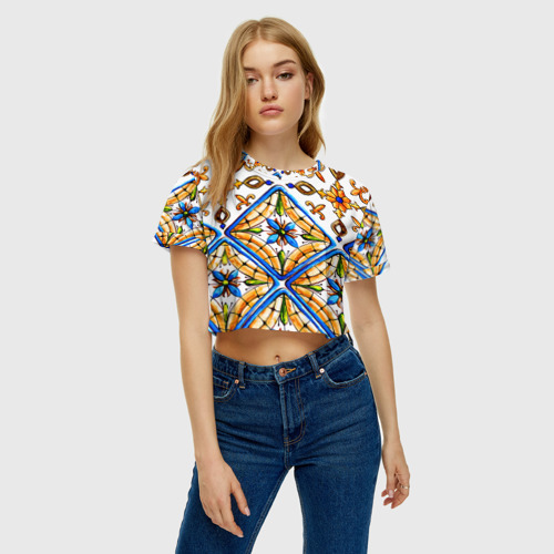 Женская футболка Crop-top 3D Майолика 4, цвет 3D печать - фото 4