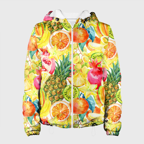 Женская куртка 3D Веселые фрукты 1, цвет белый