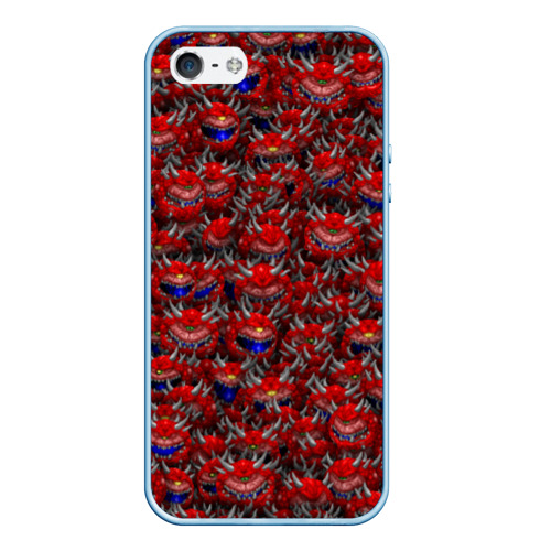 Чехол для iPhone 5/5S матовый Какодемоны pixel-art, цвет голубой