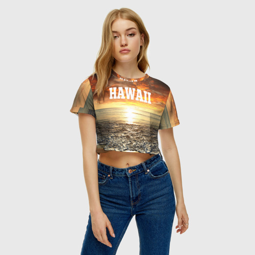 Женская футболка Crop-top 3D HAWAII 1, цвет 3D печать - фото 4