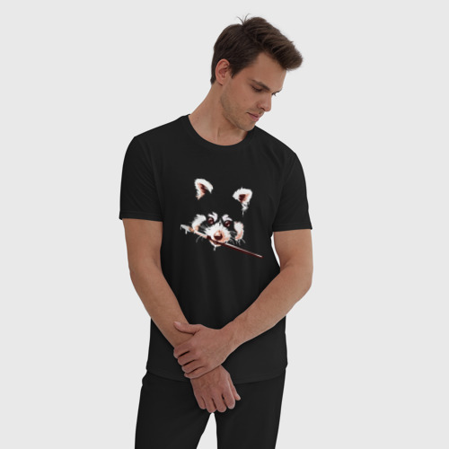 Мужская пижама хлопок Лиса с кисточкой, цвет черный - фото 3