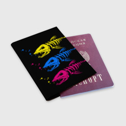 Обложка для паспорта матовая кожа Рыбы скелеты - фото 2