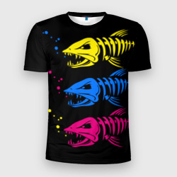 Мужская футболка 3D Slim Рыбы скелеты