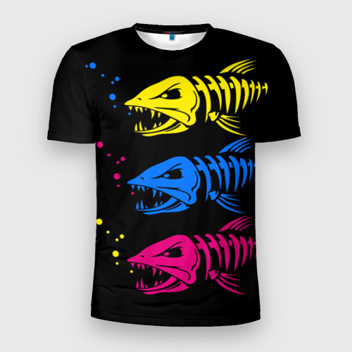 Мужская футболка 3D Slim Рыбы скелеты