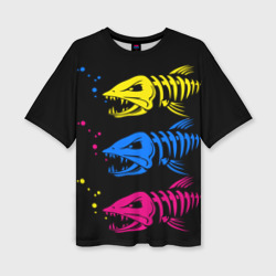 Женская футболка oversize 3D Рыбы скелеты