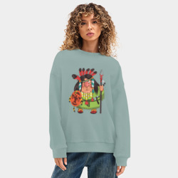 Женский свитшот oversize без начеса хлопок Забавные Индейцы 8 - фото 2