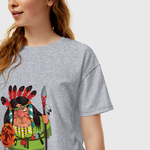 Женская футболка хлопок Oversize Забавные Индейцы 8, цвет меланж - фото 3