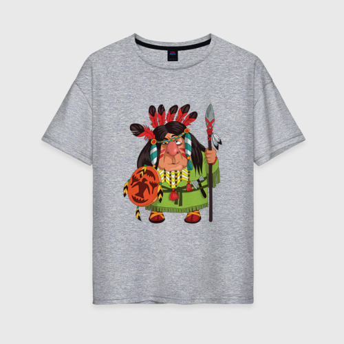 Женская футболка хлопок Oversize Забавные Индейцы 8, цвет меланж