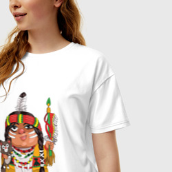 Футболка с принтом Забавные Индейцы 9 для женщины, вид на модели спереди №2. Цвет основы: белый