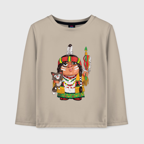 Детский лонгслив хлопок Забавные Индейцы 9, цвет миндальный
