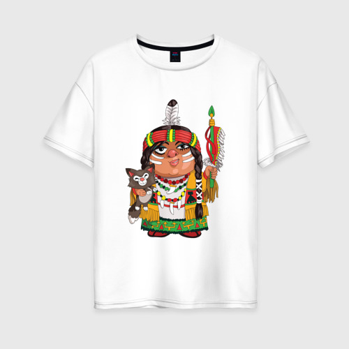 Женская футболка из хлопка оверсайз с принтом Забавные Индейцы 9, вид спереди №1