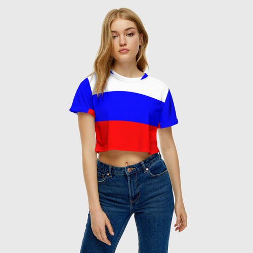 Женская футболка Crop-top 3D Россия, цвет 3D печать - фото 3