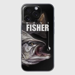 Чехол для iPhone 16 Pro Max силиконовый с защитой камеры Лучший рыбак - семга