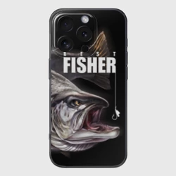 Чехол для iPhone 16 Pro силиконовый с защитой камеры Лучший рыбак - семга