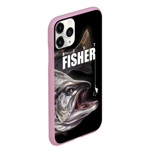 Чехол для iPhone 11 Pro Max матовый Лучший рыбак - семга, цвет розовый - фото 3