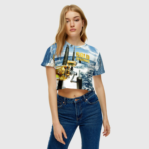 Женская футболка Crop-top 3D Золотая рыбалка, цвет 3D печать - фото 4