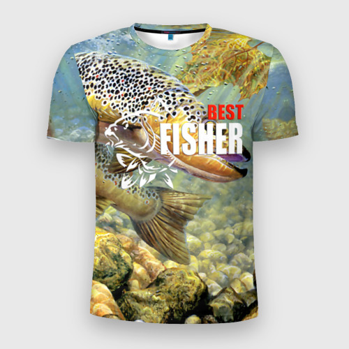 Мужская футболка 3D Slim Лучший рыбак - осетр, цвет 3D печать