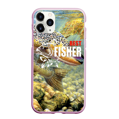 Чехол для iPhone 11 Pro Max матовый Лучший рыбак - осетр, цвет розовый
